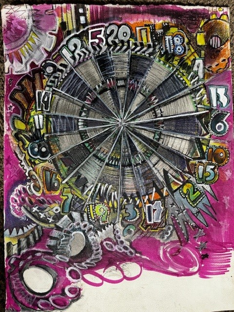 DARTS_VS_OCTOPUS, mixed media by Kimberly Nichole Reising