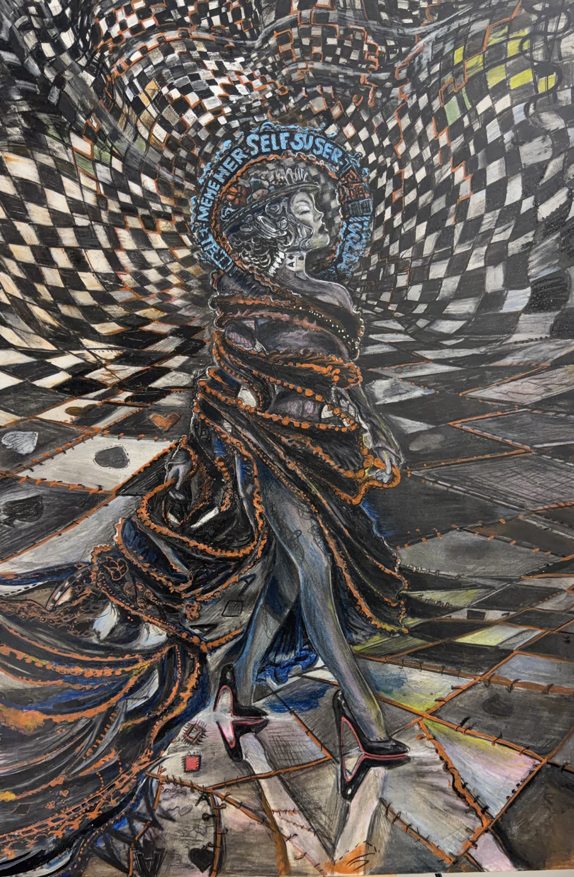 Herself, mixed media drawing by Kimberly Nichole Reising